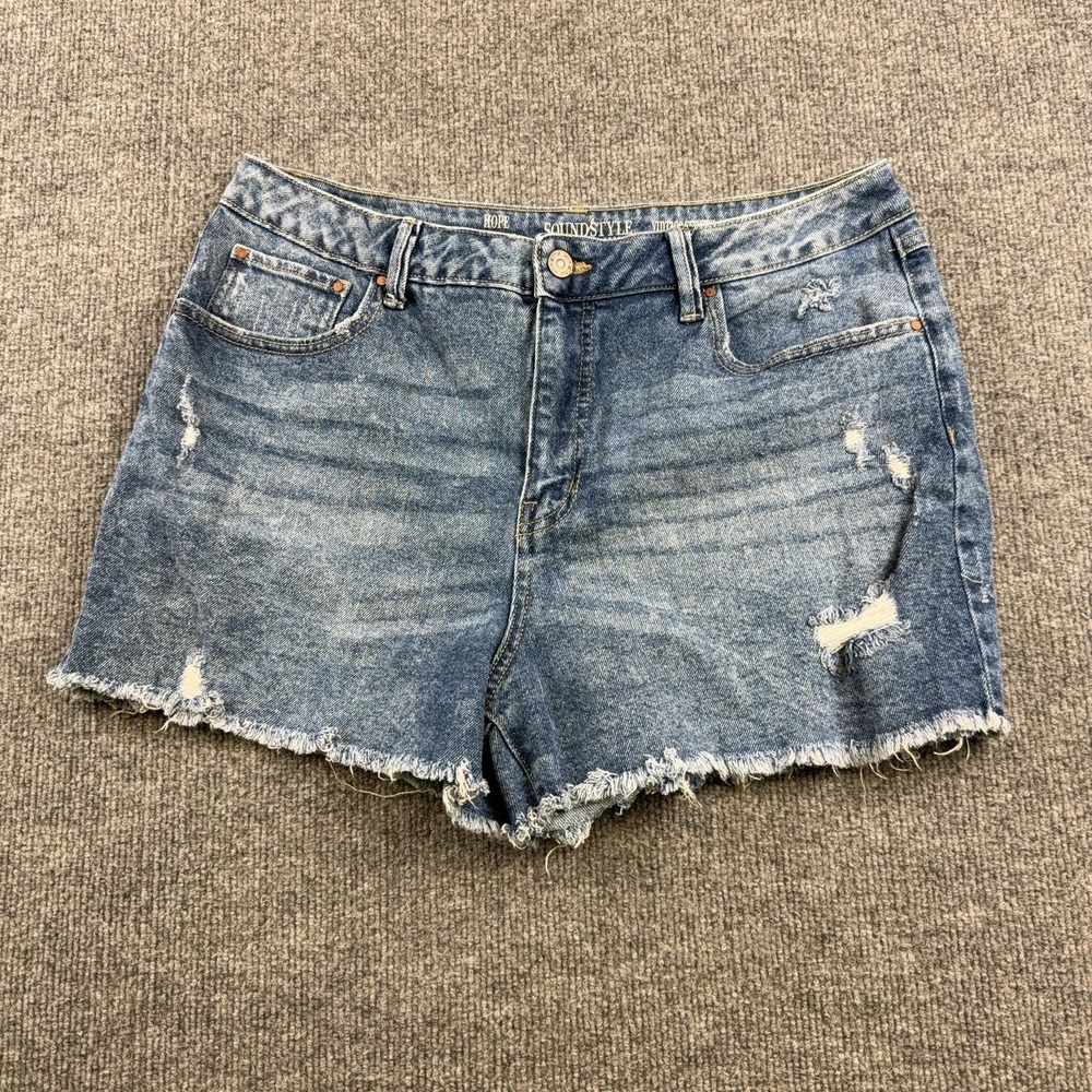 Soundstyle Shorts Womens 12 Blue Denim High Rise Distressed Frayed Hem Cutoff
